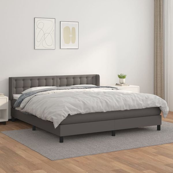 vidaXL Boxspringbett mit Matratze Grau 180x200 cm Kunstleder 3130797