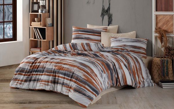 Buymax Bettwäsche Bettbezug-Set Dolce, Center, Baumwollmischung: 80% Baumwolle, 20% Polyester, 2 teilig, 135x200 cm mit Reißverschluss, Braun-Weiß, Streifen, gestreift