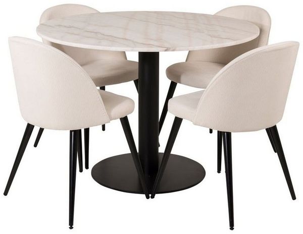 ebuy24 Essgruppe EstelleØ106WHBL Essgruppe Esstisch weiß, Marmor un, (5-tlg)