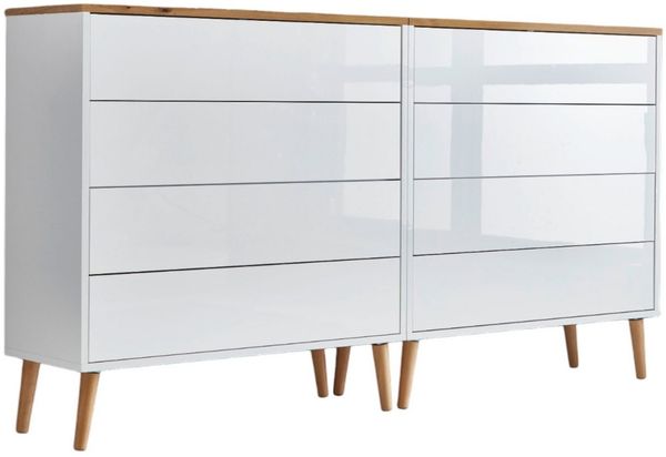 BMG Möbel Sideboard Mailand Set 1 (Kommode Schubladenkommode Anrichte, mit Massivholzfuß), Push-to-open-Funktion