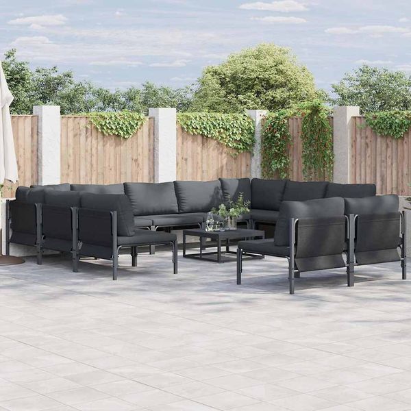 vidaXL Gartensofa-set mit Kissen 11 pcs Schwarz Stahl 3379018