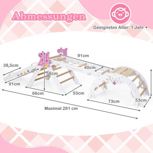 4er Set Klettergerüst mit Rutsche & Kletterbogen & Netz Klappabres Kletterdreieck Weiß