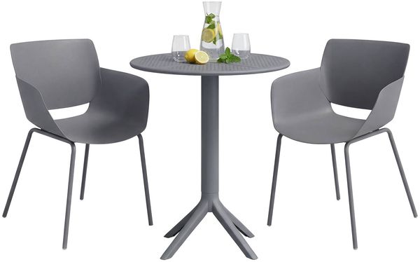 Gartenmöbel-Set SARA mit 2 Stühlen - 168x60x80cm, Kunststoff, Dunkelgrau | Balkonset Gartenset Tisch mit Stühlen Bistroset Outdoor