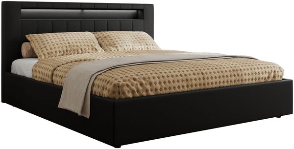 Polsterbett GOLD 5 CLASSIC 160 x 200 cm mit LED-Beleuchtung & Bettkasten, Doppelbett inkl. Lattenrost, Metall-Lift-System & Stauraum - Schwarz Kunstleder Bild 5