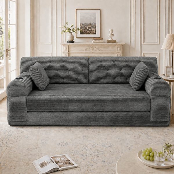 Schlafsofa mit Metallrahmen grau 168×80×81 cm aus Cordstoff