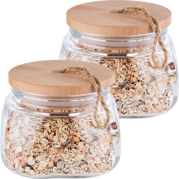 APS Vorratsglas Woody, Glas, (2-tlg), mit Holzdeckel, 1 Liter