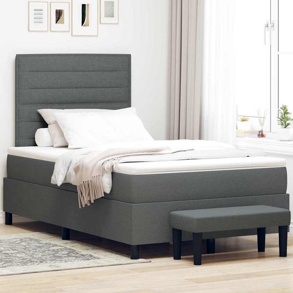 vidaXL Boxspringbett mit Kissen Dunkelgrau 120 x 200 cm Stoff 3343982