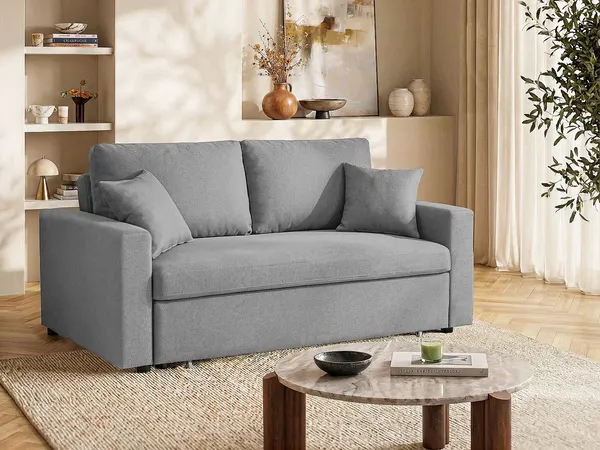 Vente-unique - Schlafsofa 3-Sitzer - Stoff - Hellgrau - INIZOR