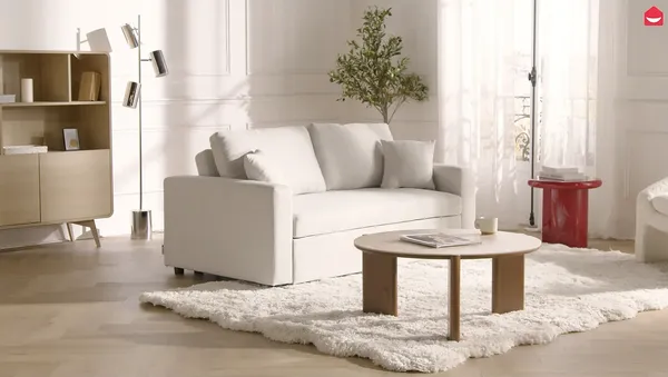 Vente-unique - Schlafsofa 3-Sitzer - Stoff - Hellgrau - INIZOR