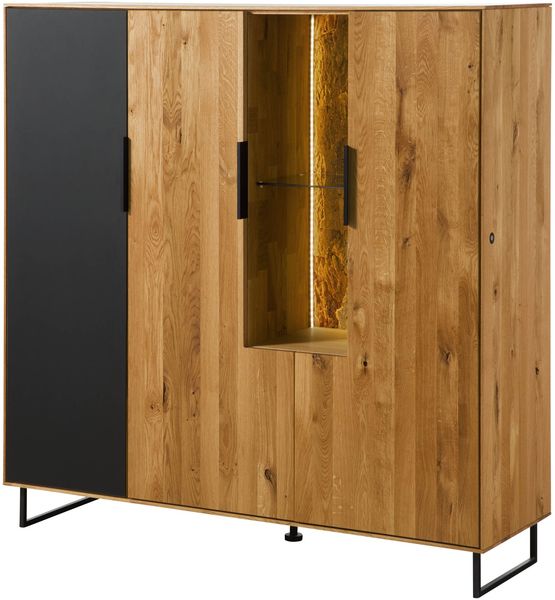 Highboard Wildeiche mit Glastür 142x43x145 natur geölt LINDAU #117