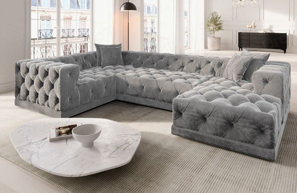 Sofa Dreams Wohnlandschaft Designer Stoff Sofa Palma U Form Samtstoff Stoffsofa