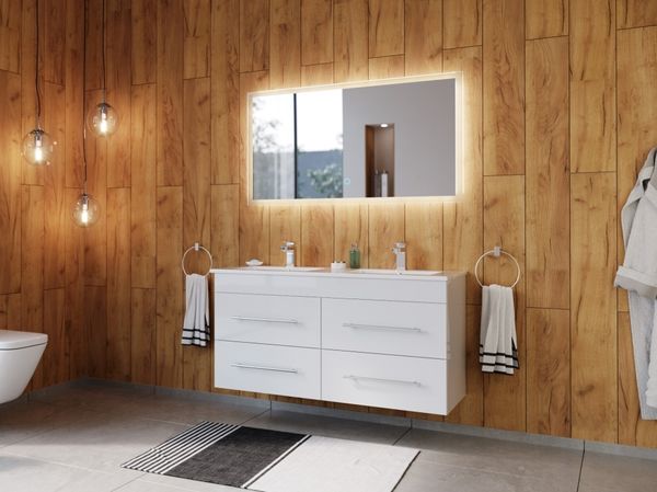 Badmöbelset Helios 2-teilig LED Spiegel weiss hochglanz : Weiss hochglanz