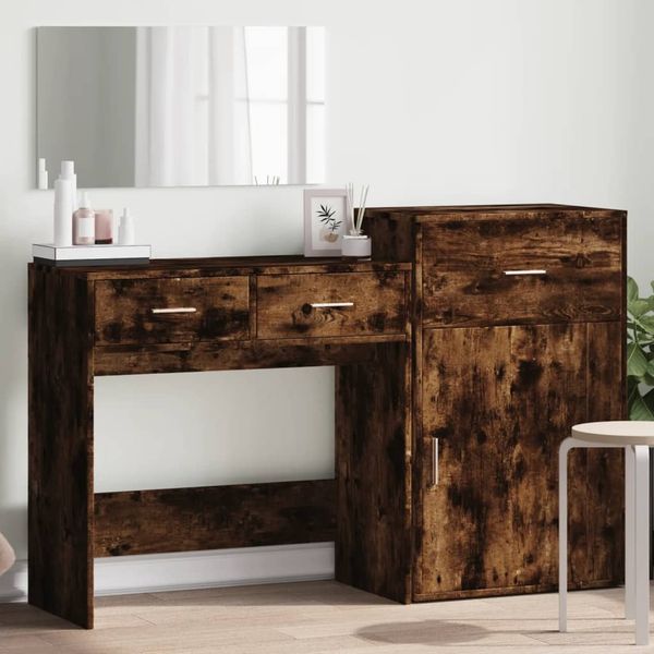 vidaXL 3-tlg. Schminktisch-Set Räuchereiche Holzwerkstoff 3276522