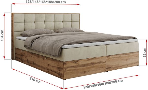 Boxspringbett mit Kopfteil und Topper, Polsterbett - ALBERO 1 - 140 x 200 cm - Beige Velvet - H4 Bild 6