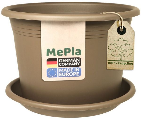 Heimwerkercenter Pflanzkübel MePla - Blumentopf Cylindro ø15cm, Untersetzer ø14cm Taupe, Kunstoff