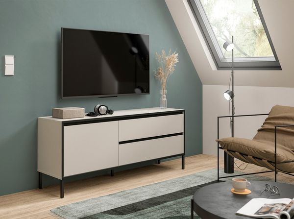 Home affaire Lowboard NORT, Breite: 150cm, mit Metall Stabfuß, 1 Klappe, 2 Schubkästen, TV-Lowboard, Mediaschrank, Mediaboard, TV-Schrank, Schrank, Board