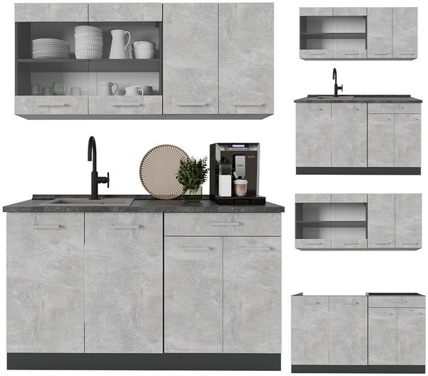Singleküche R-Line Beton/Anthrazit 140 cm ohne Arbeitsplatte Vicco Bild 6