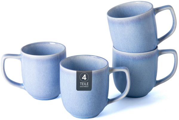 OTTO home Becher Kaffeebecher Flett, mit Reaktivglasur, 4er Set, 4-tlg, Porzellan, spülmaschinenfest und mikrowellengeeignet, 340 ml