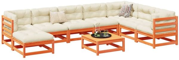 vidaXL 9-tlg. Garten-Sofagarnitur mit Kissen Wachsbraun Kiefernholz 3299586