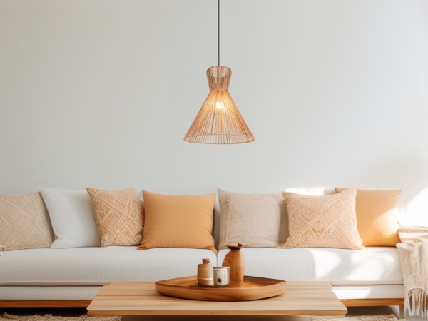 Pendelleuchte ROSALIE mit Lampenschirm aus braunem Papiergarn, Ø 35cm