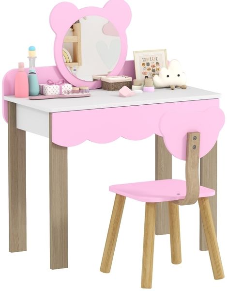 Schminktisch-Set für Kinder 68x35x86 cm in Pink mit Acrylspiegel und Hocker Bild 6