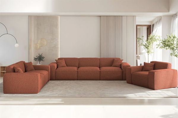 Sofaset Designersofa CELES PREMIUM 3-2-1 in Stoff Sven Rostbraun