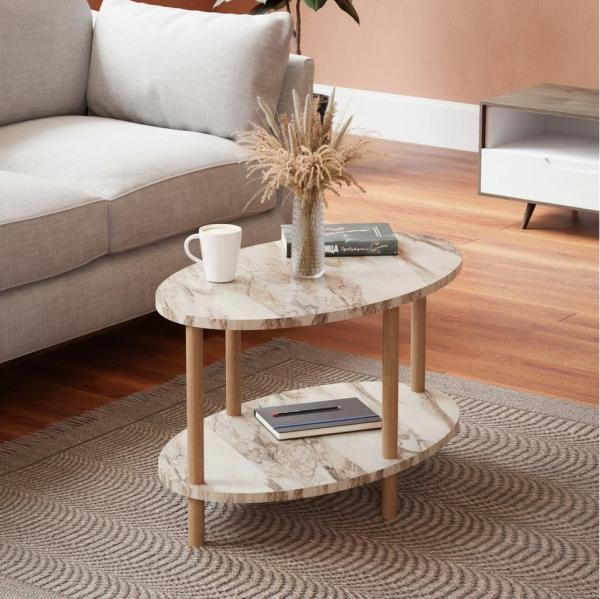 Couchtisch Højreby 70x44x43 cm Marmoroptik, creme [en. casa]