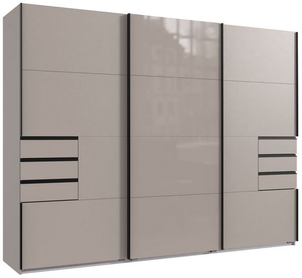 Kleiderschrank Saigon in Saharagrau mit einer Türfront in Glas Saharagrau – Schwebetürenschrank in verschiedenen Größen wählbar - Schwebetürenschrank 3 türig - 270 cm Breite