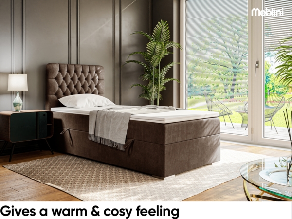 MEBLINI Boxspringbett DALIA 90x200 cm mit Bettkasten - H4/Braun Samt Gepolstert Einzelbett mit Topper & Taschenfederkern-Matratze - 90x200 Rechts Bild 4