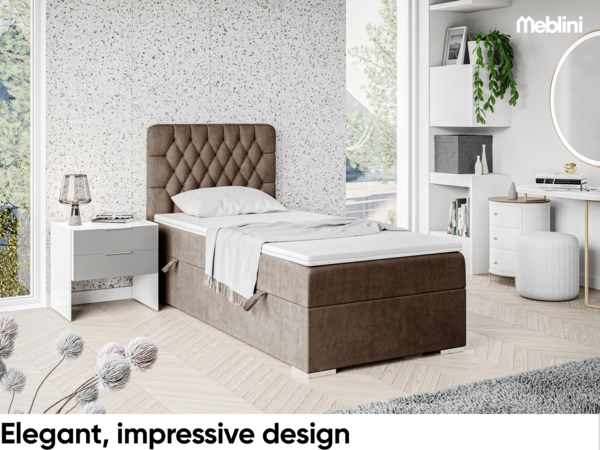 MEBLINI Boxspringbett DALIA 90x200 cm mit Bettkasten - H4/Braun Samt Gepolstert Einzelbett mit Topper & Taschenfederkern-Matratze - 90x200 Rechts Bild 2