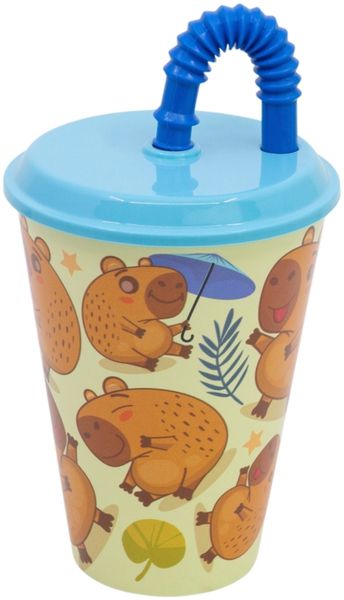 Capibara Trinkbecher 430 ml mit Deckel und Strohhalm