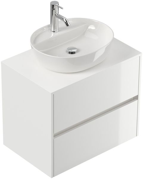 Badmöbel Taifun 70cm mit ovalem Aufsatzwaschbecken weiß Hgl : Weiss hochglanz