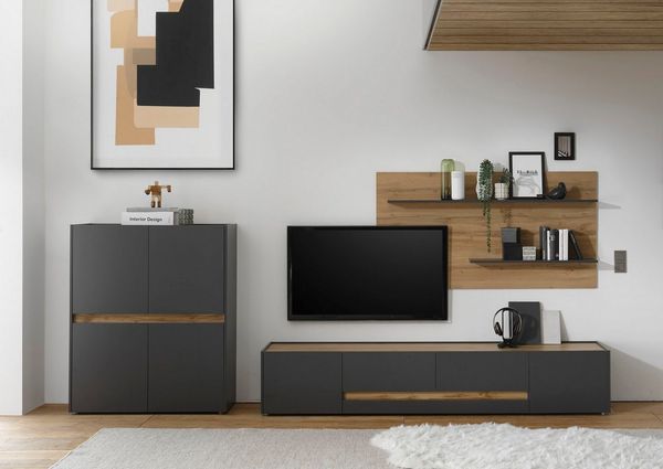 INOSIGN Wohnwand City/Giron, moderne Anbauwand, Komplettset in vielen Farben verfügbar, (Set, 3-St), enthält ein Lowboard, ein Highboard & ein Wandboard