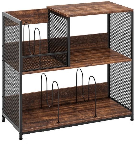 COSTWAY Bücherregal, Plattenspielerständer für 300 Alben, Metall