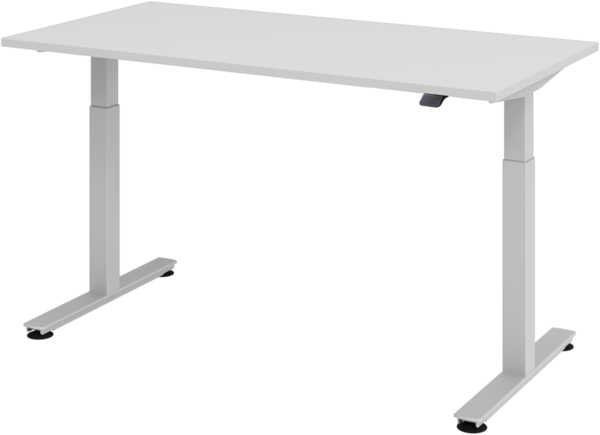 bümö elektrisch höhenverstellbarer Schreibtisch grau 160x80 cm, Gestell: Silber - Büroschreibtisch höhenverstellbar elektrisch, elektrischer Bürotisch & Gaming Tisch, Stehschreibtisch, XMST-16-5-S
