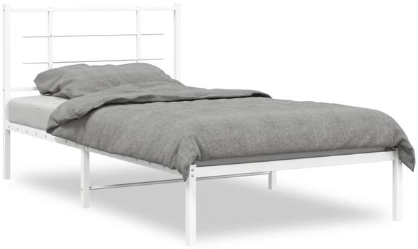Einzelbettgestell Design für Erwachsene mit Kopfteil Metall Weiß 100x190 cm d2839e