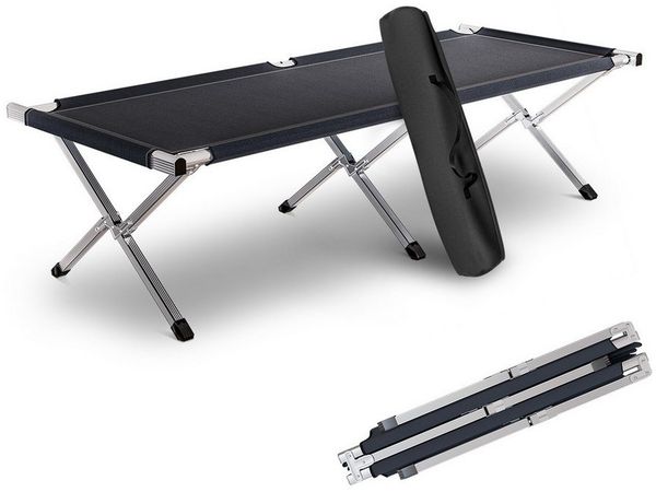 Kronenburg Faltbett XXL - Campingbett klappbar 210 x 82 x 45cm Belastbarkeit bis 200 kg - Stahlrohr verstärkt - in Schwarz