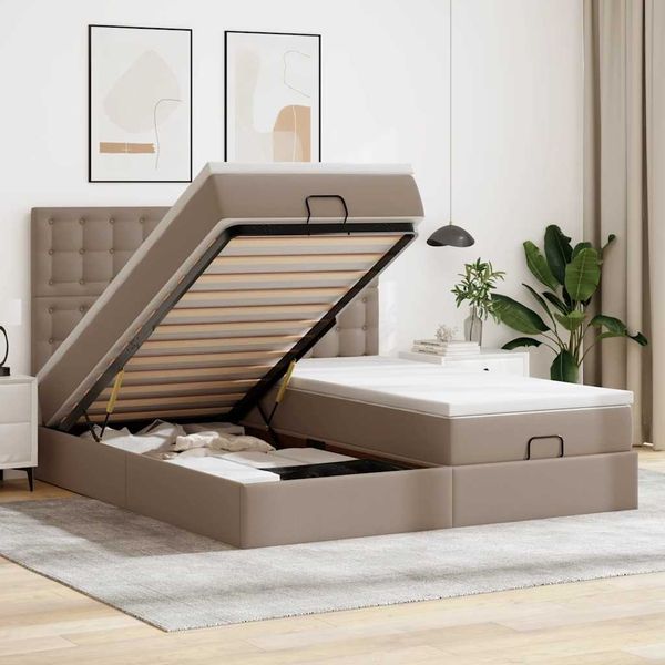 vidaXL Ottoman-Bett mit Matratzen & LEDs Cappuccino-Braun 180x200cm 3314507