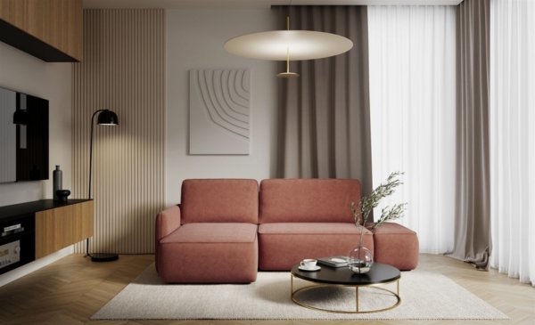 Ecksofa mit Schlaffunktion Sofa LUKA in Stoff Cremona Kupferbraun Ottomane Links