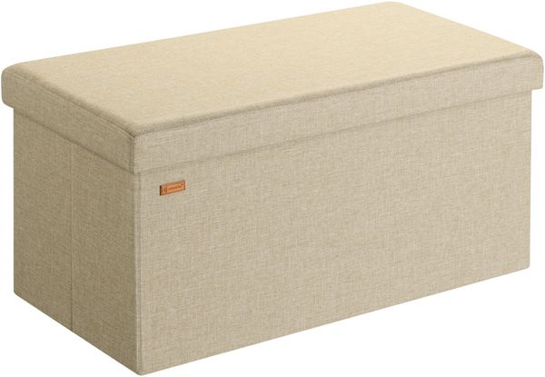 CASARIA® Faltbare Sitztruhe mit Stauraum Leinenoptik Beige L