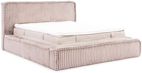 MEBLINI Polsterbett 200x200 mit Lattenrost mit Matratze - MESUT - Hellbraun Cordstoff - Bubble Bett - Cloud Bett - Marshmallow Bed - Kopfteil Bett mit Stauraum