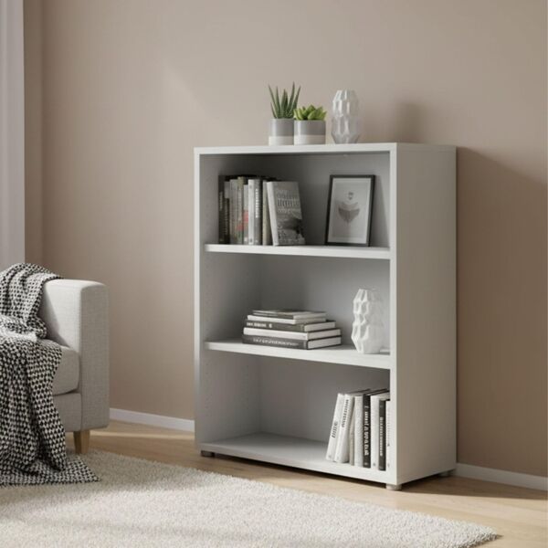 Dmora - Bücherregal Sybille, Büroregal, Mobiler Buchhalter, Bücherbrett, 89x40 h113 cm, Weiß