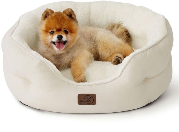 BEDSURE Katzenbett waschbar Katzen Bettchen - 63 x 53 x 20 cm Katzenbett mit zweiseitig Innenkissen Katzenschlafplatz für Katzen oder kleine Hunde, weiß