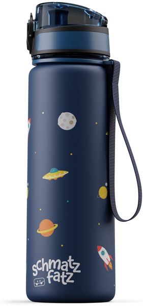 schmatzfatz Trinkflasche Kinder 500ml - Auslaufsicher, BPA-frei, 1-Klick-Verschluss, Tritan, Kinderfreundliches Design, Geeignet für Kohlensäurehaltige Getränke, Navy Space