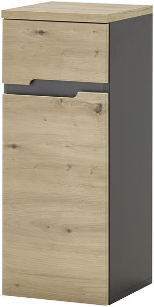 Badkommode >Memphis< Grau / Artisan Eiche Dekor - 30x74x31cm (BxHxT)