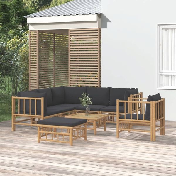 vidaXL 8-tlg. Garten-Lounge-Set mit Dunkelgrauen Kissen Bambus 3155222