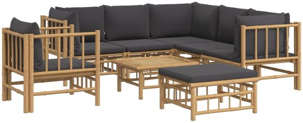vidaXL 8-tlg. Garten-Lounge-Set mit Dunkelgrauen Kissen Bambus 3155222 Bild 3