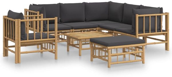 vidaXL 8-tlg. Garten-Lounge-Set mit Dunkelgrauen Kissen Bambus 3155222 Bild 2