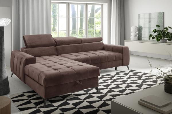 Ecksofa Schlafsofa Sofa AGNESA XS Stoff Salvador Braun Ottomane Links