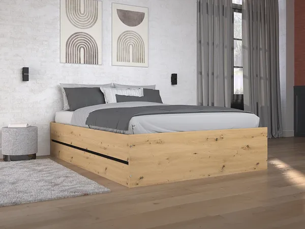 Vente-unique - LUDARO Bett Holz, Platte SchwarzBeige - B 199,8 cm x H 39,8 cm x L 148,3 cm